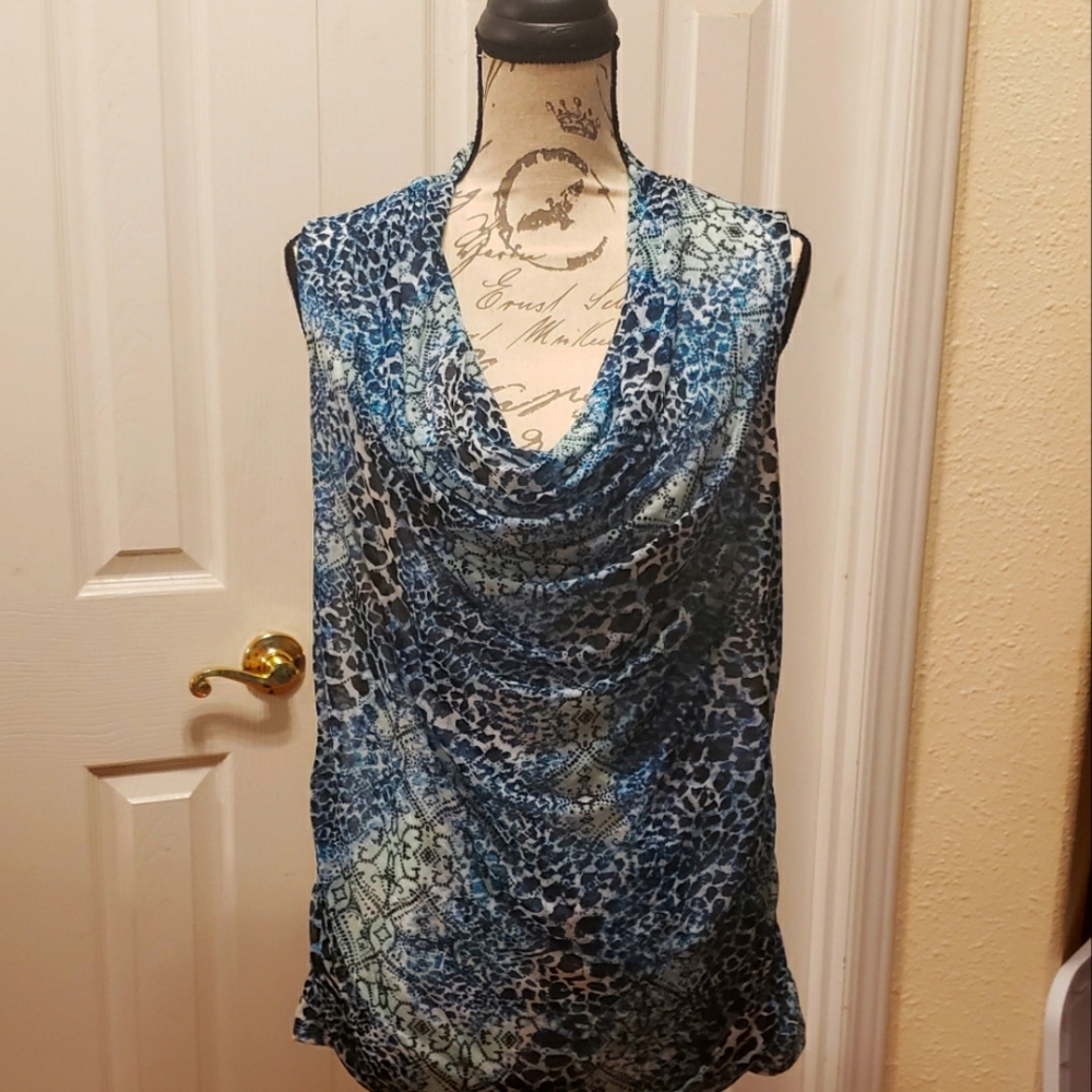 Dana Buchman Sleeveless Scoop Neck Blouse in Beautiful shades of Blues